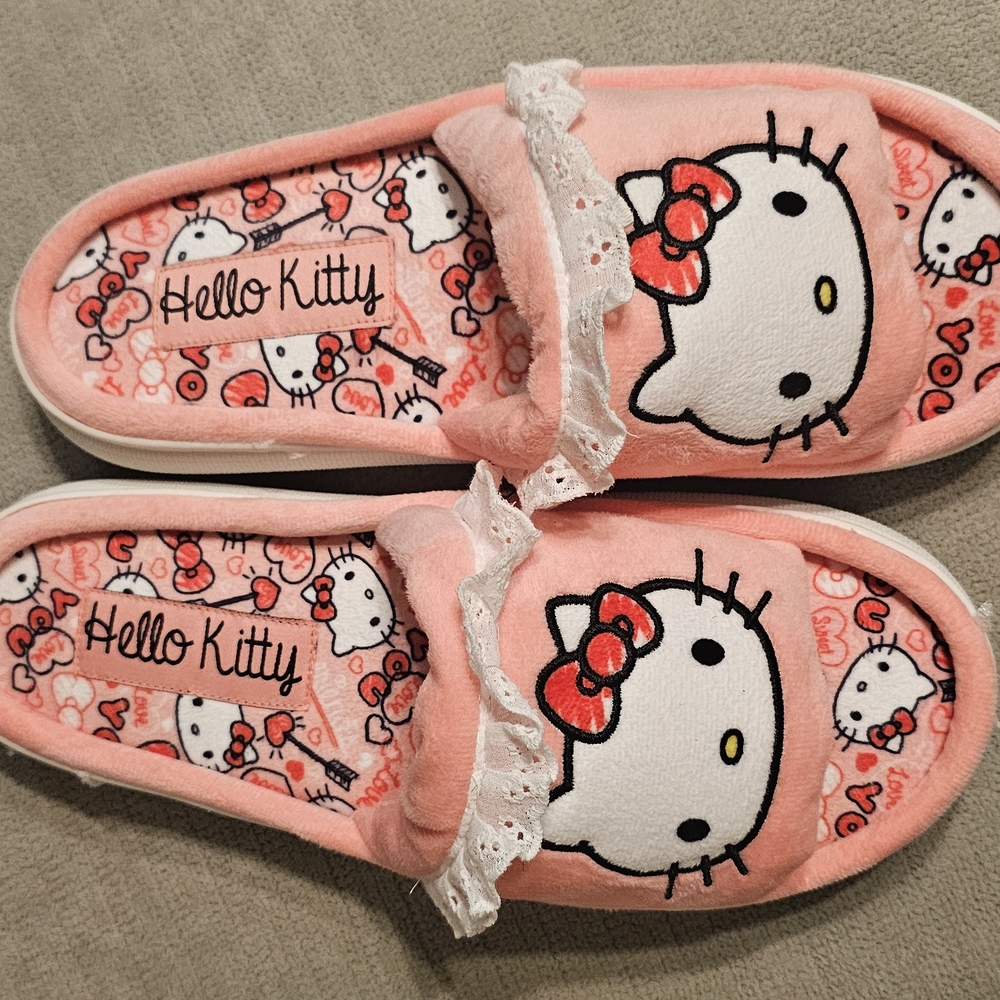 Hello Kitty Pink and White Plush Slippers